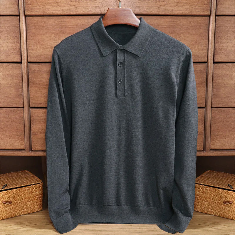 Chemise Homme Manche Longue Polo en Laine Merino Douce
