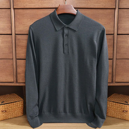 Chemise Homme Manche Longue Polo en Laine Merino Douce