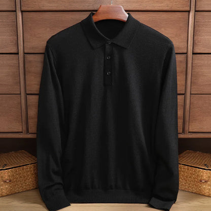Chemise Homme Manche Longue Polo en Laine Merino Douce