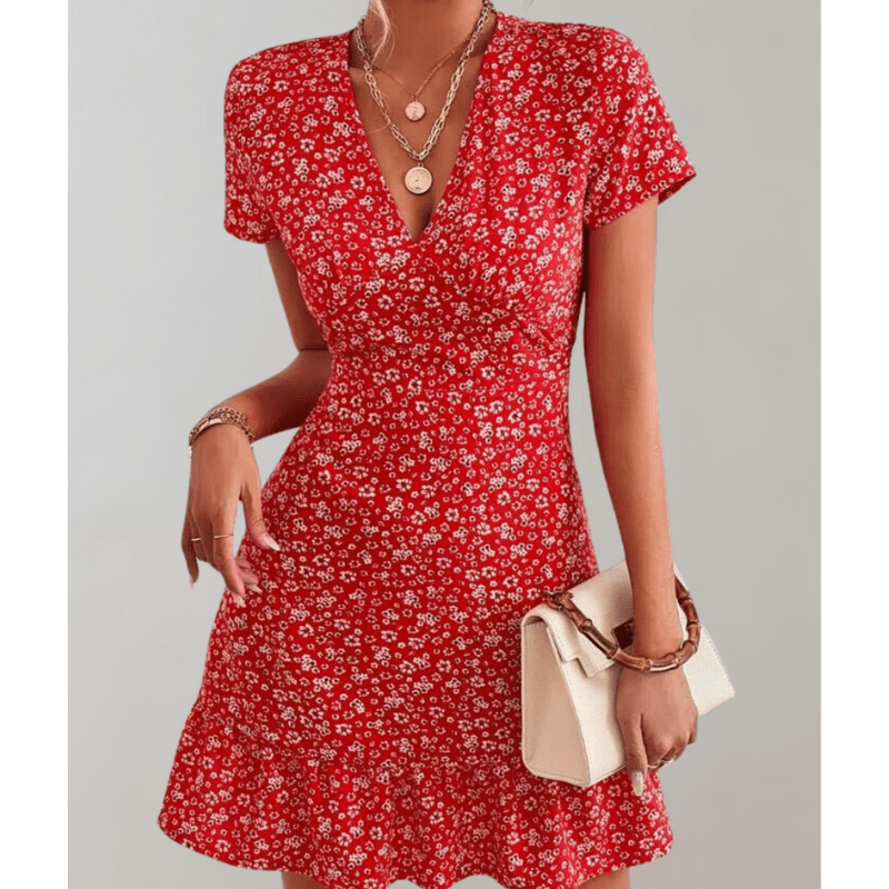 Robe Été Fleurs pour Femme - Décolleté Plongeant et Jupe Flottante