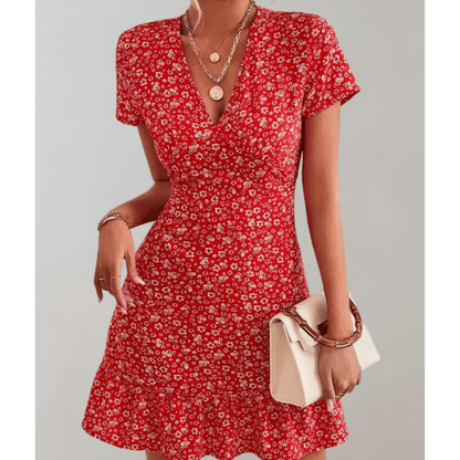 Robe Été Fleurs pour Femme - Décolleté Plongeant et Jupe Flottante