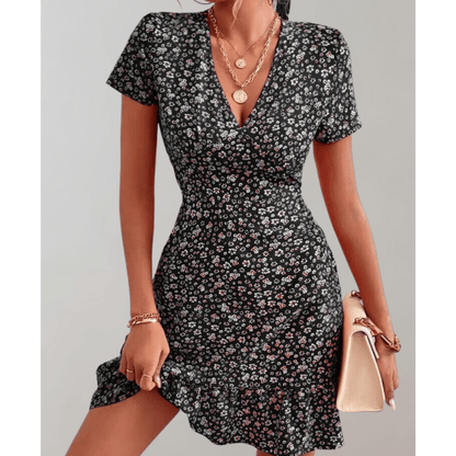 Robe Été Fleurs pour Femme - Décolleté Plongeant et Jupe Flottante