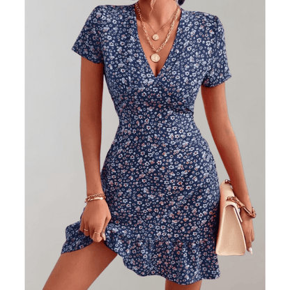 Robe Été Fleurs pour Femme - Décolleté Plongeant et Jupe Flottante - PanierRoyale