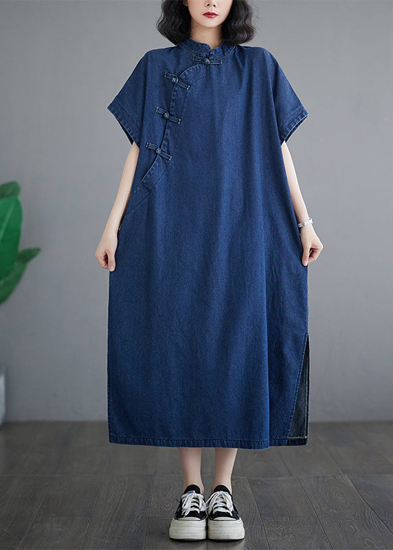 Robe décontractée en jean denim bleu avec boutons - EasyApparels