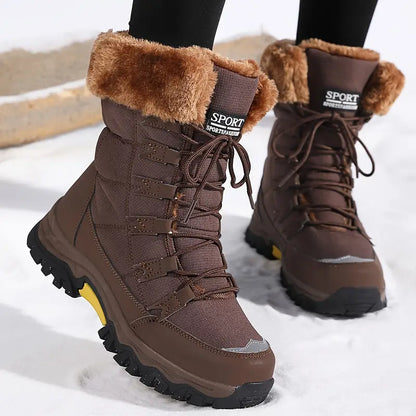 Bottes Hiver Femmes Étanches et Chauffantes avec Fourrure Artificielle