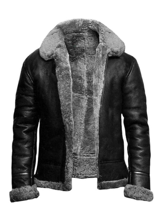 Blouson Cuir Homme Hiver Doublé Fourrure Chaude - PanierRoyale