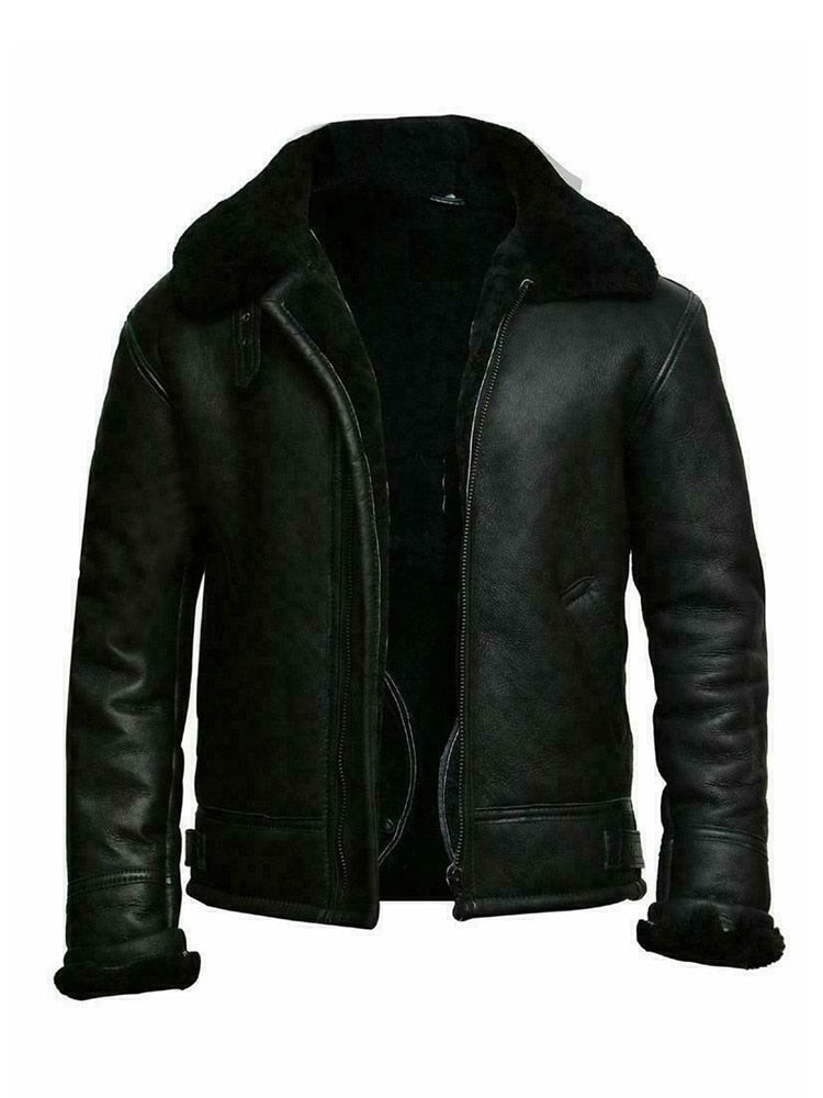 Blouson Cuir Homme Hiver Doublé Fourrure Chaude