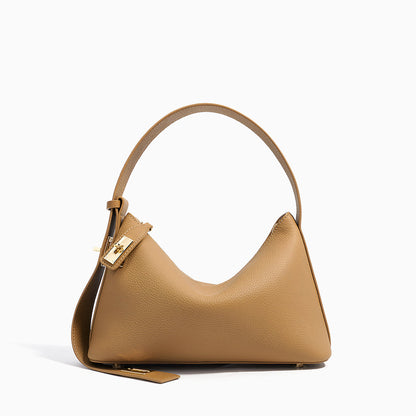Sac à Épaule Femme en Cuir Structuré Beige avec Fermeture Dorée - BerlinGlamour