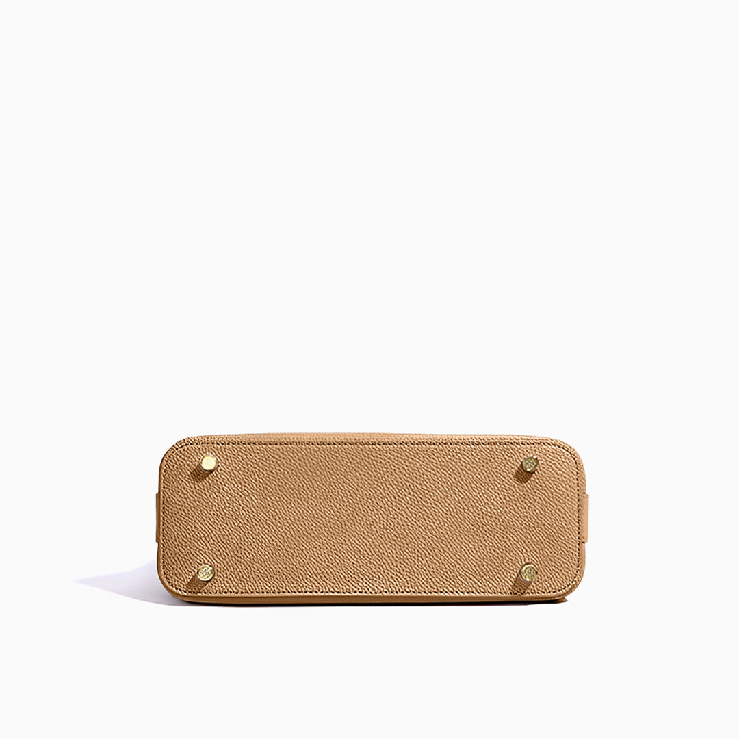 Sac à Épaule Femme en Cuir Structuré Beige avec Fermeture Dorée