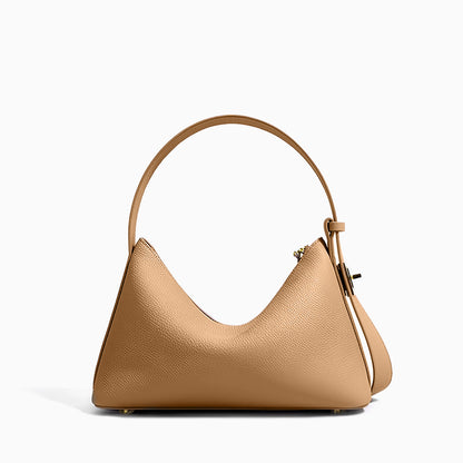 Sac à Épaule Femme en Cuir Structuré Beige avec Fermeture Dorée