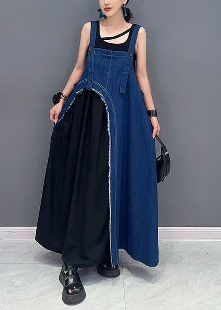 Robe décontractée patchwork denim bleu été - EasyApparels