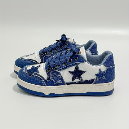 Basket femme décontractée en denim avec lacets et semelle antidérapante