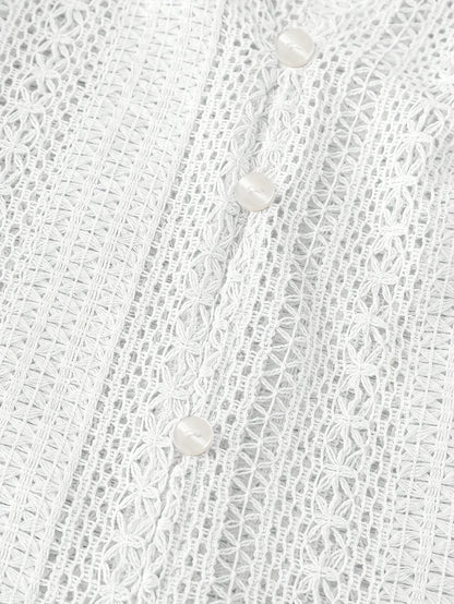 Dentelova™ – Chemisier Femme Chic en Dentelle Blanche à Manches Longues