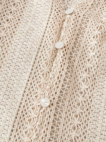 Dentelova™ – Chemisier Femme Chic en Dentelle Blanche à Manches Longues