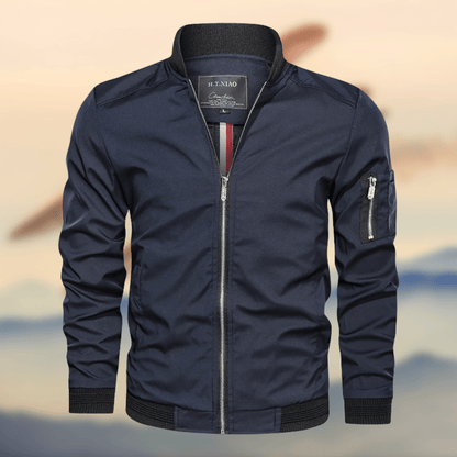 Blouson aviateur cuir avec poche zippée sur manche
