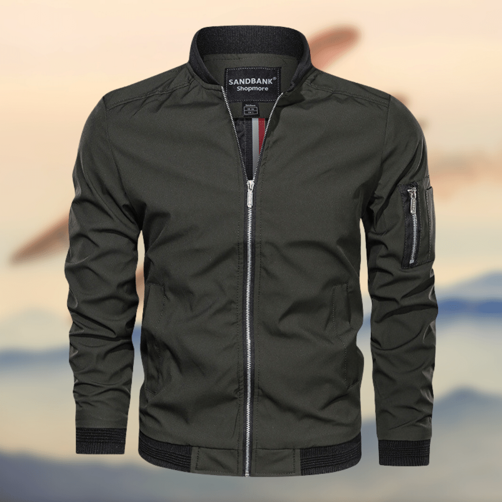 Blouson aviateur cuir avec poche zippée sur manche