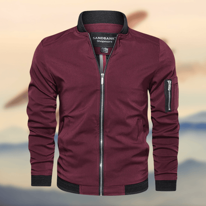 Blouson aviateur cuir avec poche zippée sur manche