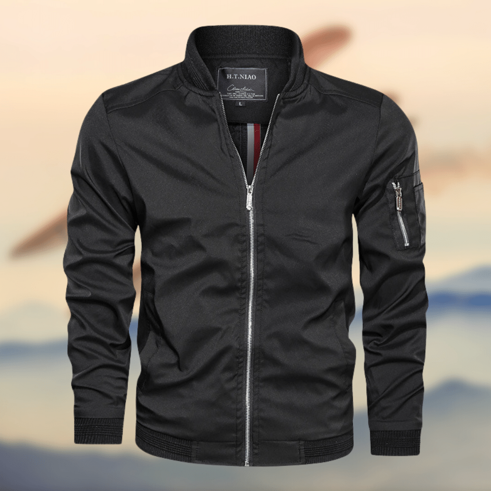 Blouson aviateur cuir avec poche zippée sur manche - PanierRoyale