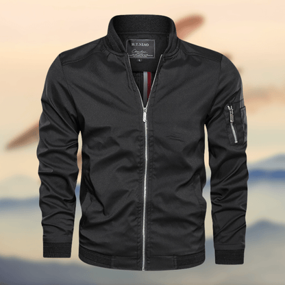 Blouson aviateur cuir avec poche zippée sur manche - PanierRoyale