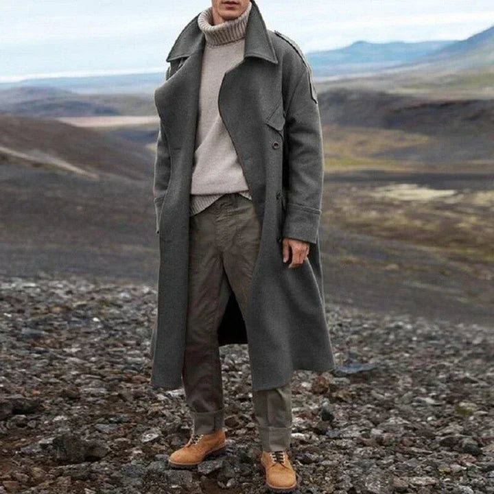 Manteau Homme Long Noir Élégant Hiver - PanierRoyale