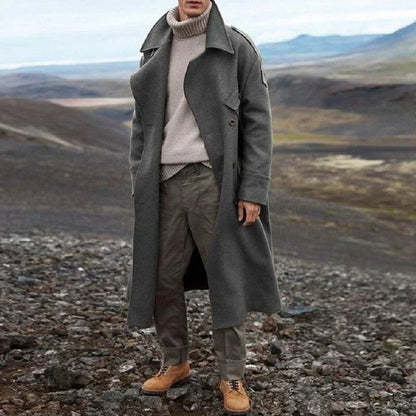 Manteau Homme Long Noir Élégant Hiver - PanierRoyale