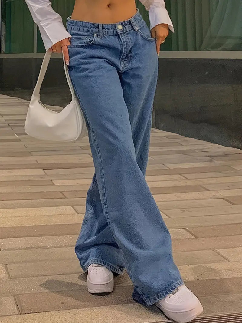 Jeans Baggy Bas de Taille Vintage Bleu Foncé - BerlinGlamour