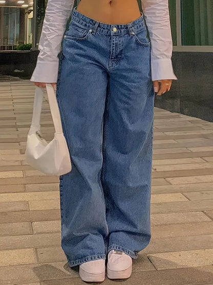 Jeans Baggy Bas de Taille Vintage Bleu Foncé