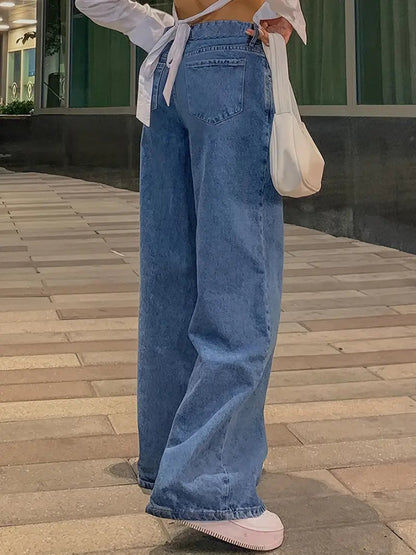 Jeans Baggy Bas de Taille Vintage Bleu Foncé