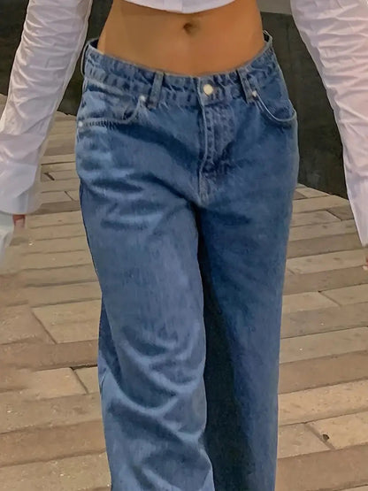 Jeans Baggy Bas de Taille Vintage Bleu Foncé