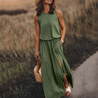 Robe Été Femme Longue sans Manches Décolleté Profond