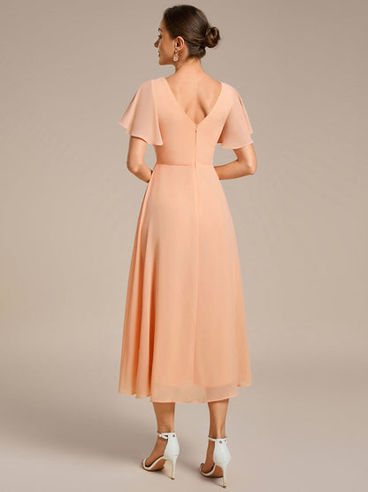 Robe Femme Coupe Fluide Col en V Élégante pour Invitée de Mariage