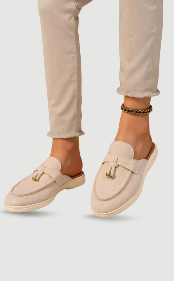 Mocassins Beige Élégants avec Détails Dorés - Confortables et Chic