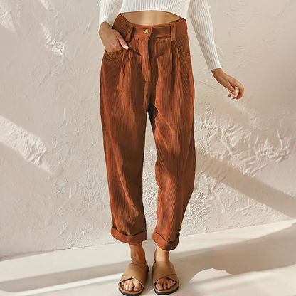 Pantalon Femme Velours Confortable Taille Élégante