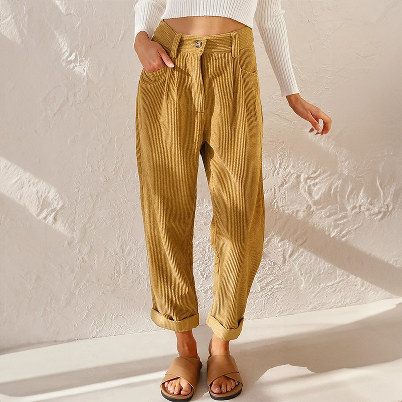 Pantalon Femme Velours Confortable Taille Élégante - PanierRoyale