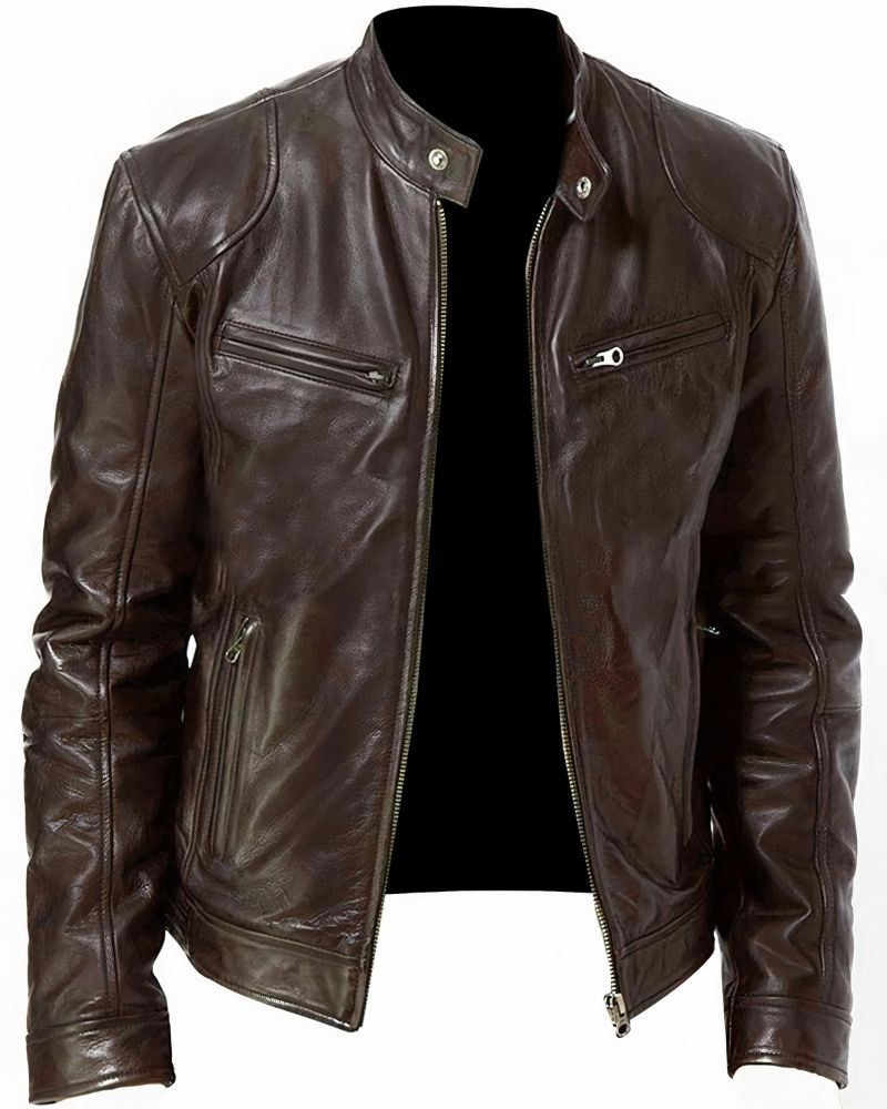 Veste Cuir Homme Noir Zippée Éclair