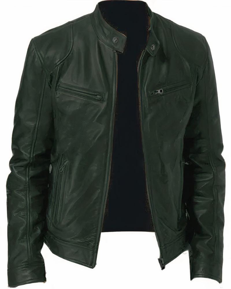 Veste Cuir Homme Noir Zippée Éclair