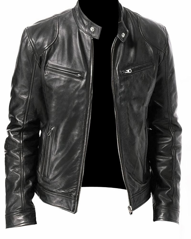 Veste Cuir Homme Noir Zippée Éclair