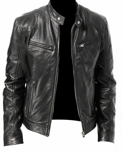 Veste Cuir Homme Noir Zippée Éclair