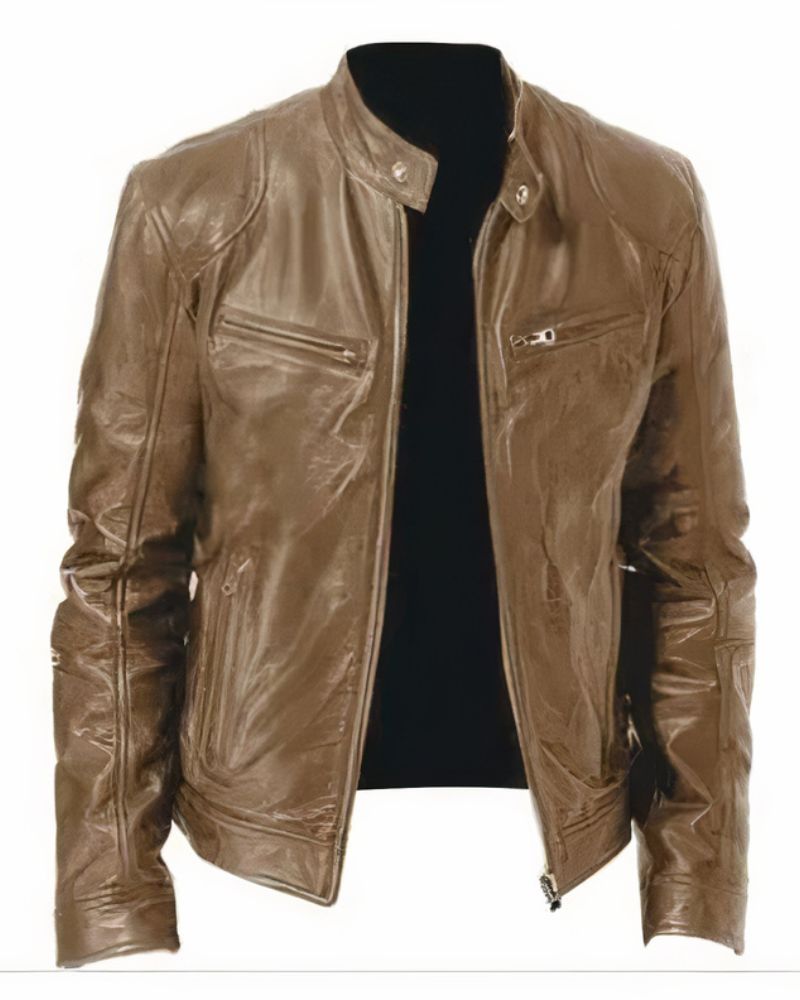 Veste Cuir Homme Noir Zippée Éclair