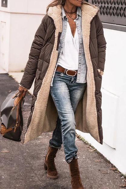 Manteau Femme Long Capuche Fourrure Synthétique avec Fermeture Éclair