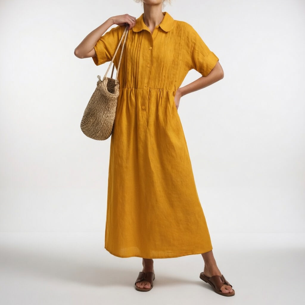 Robe Chemise Longue Femme Coton Léger Col Classique