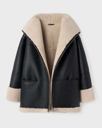 Veste en Cuir de Luxe pour Femme avec Fourrure Douce