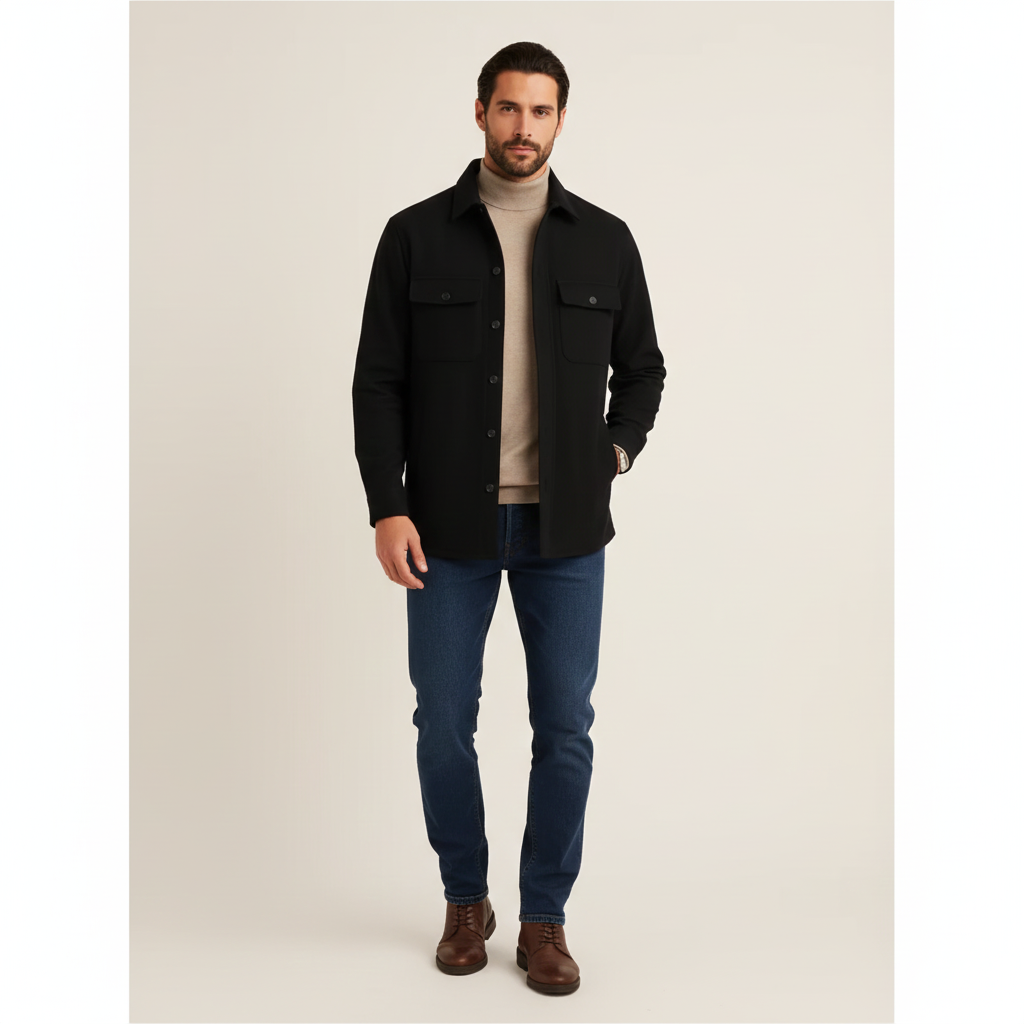 Veste Coton Noir Homme Décontractée et Élégante