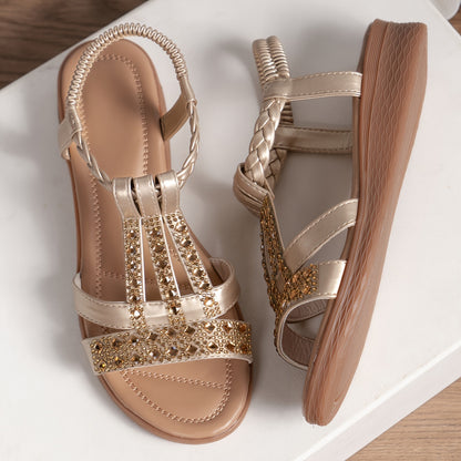 Elavina™ – Sandales Compensées Femme Chic et Confortable à Strass Été