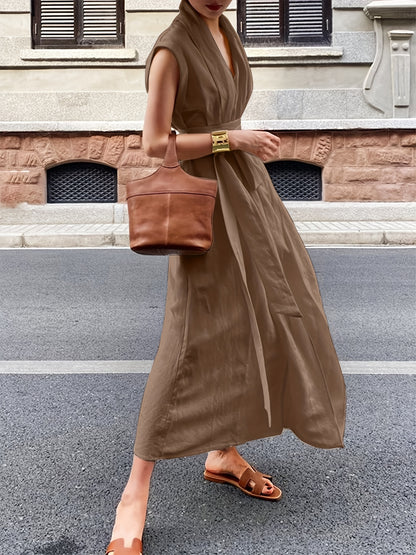 Elegancia™ – Robe Longue Chic & Fluide avec Ceinture Élégante