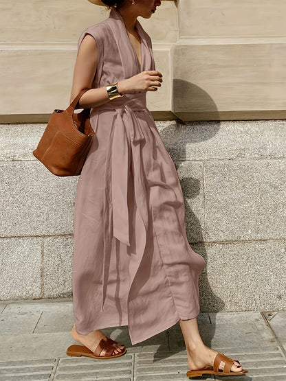 Elegancia™ – Robe Longue Chic & Fluide avec Ceinture Élégante