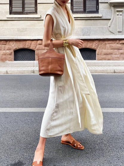 Elegancia™ – Robe Longue Chic & Fluide avec Ceinture Élégante