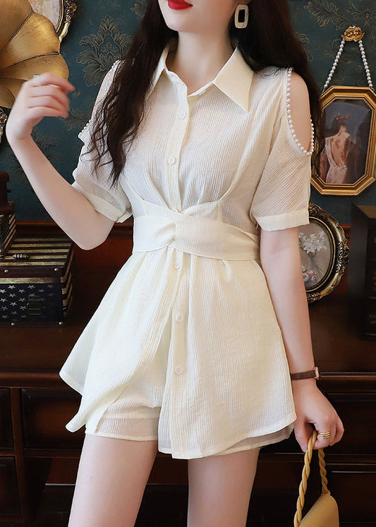 Ensemble deux pièces chic en coton beige pour été - EasyApparels