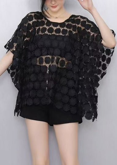 Sexy Black Lace Batwing Tank Top - EasyApparels