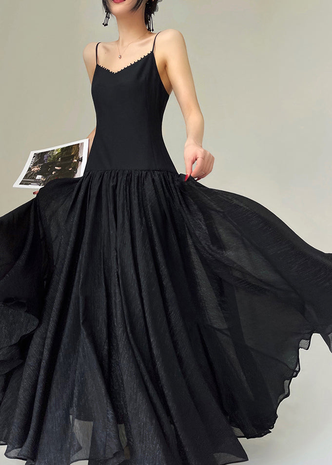 Robe chic en soie avec perles noires sans manches - EasyApparels